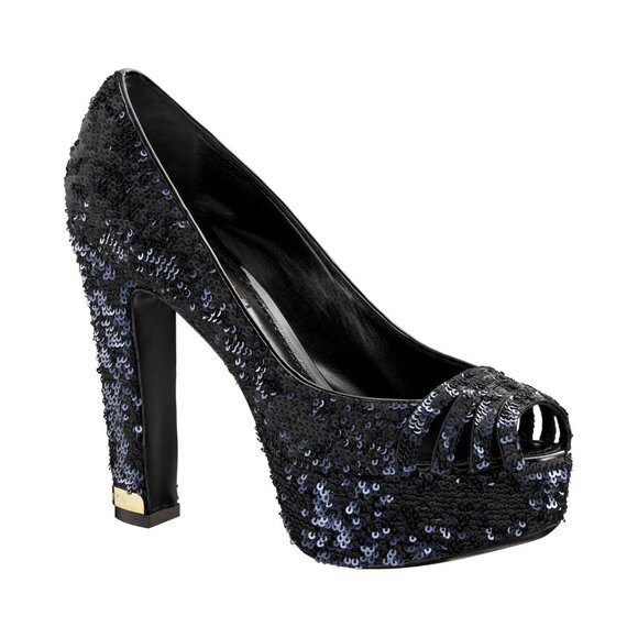 Louis Vuitton Navy Blue Sequin Peep Toe Pumps Shoes in size EU 39.5 / US 9.5 - Picture 1 of 10